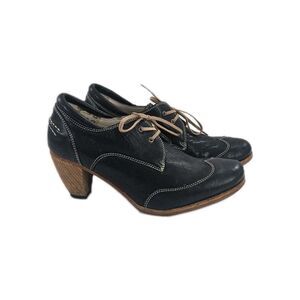 J Shoes Women's Black Leather‎ Oakley Oxford Heeled Shoes Sz 10 Wingtip W/ Laces
